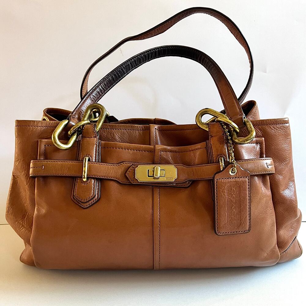 COACH Leather TURNLOCK Chelsea Jayden Satchel, Brown + Dustbag + Care Cards - Picture 3 of 15